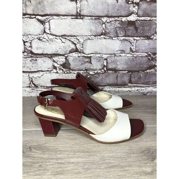 TOD'S Burgundy Patent Leather White Open Toe Heel Strap Sandals Women 35.5EU/5US - Picture 3 of 16